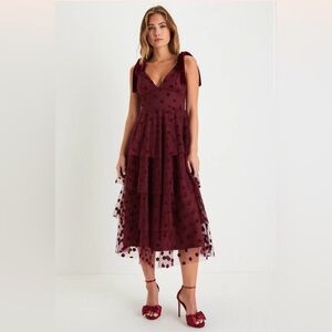Lulu's Burgundy Layered Midi Dress